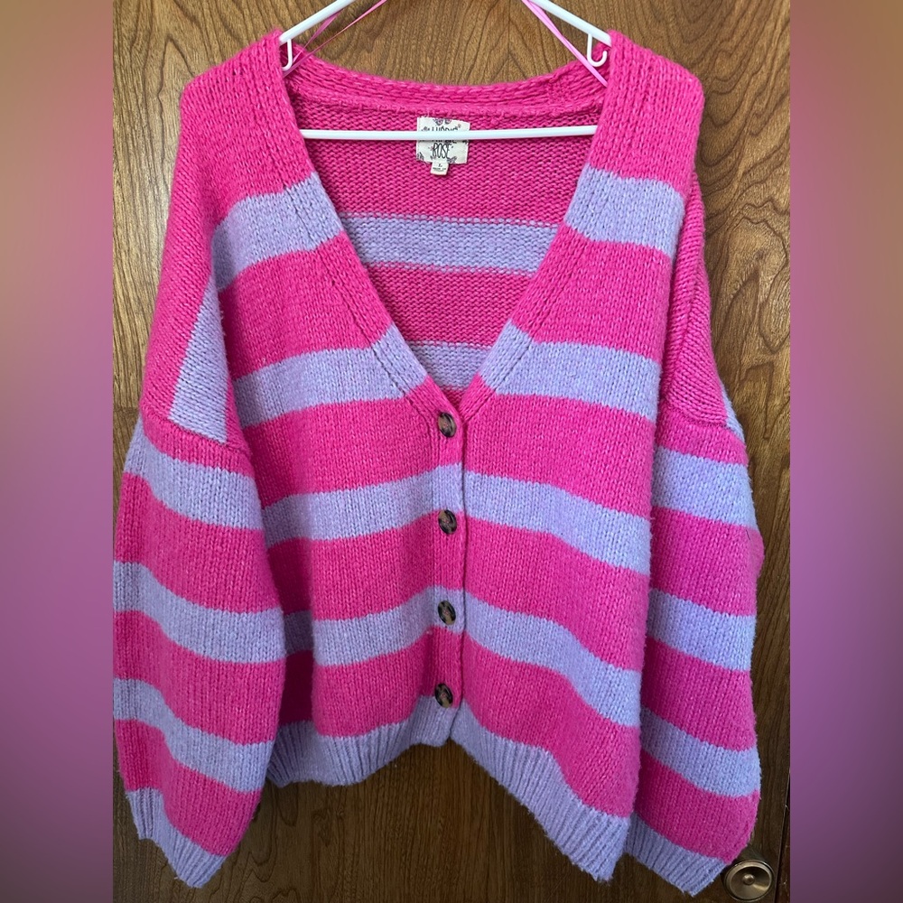 Hippie Rose Pink and Purple Striped Cardigan